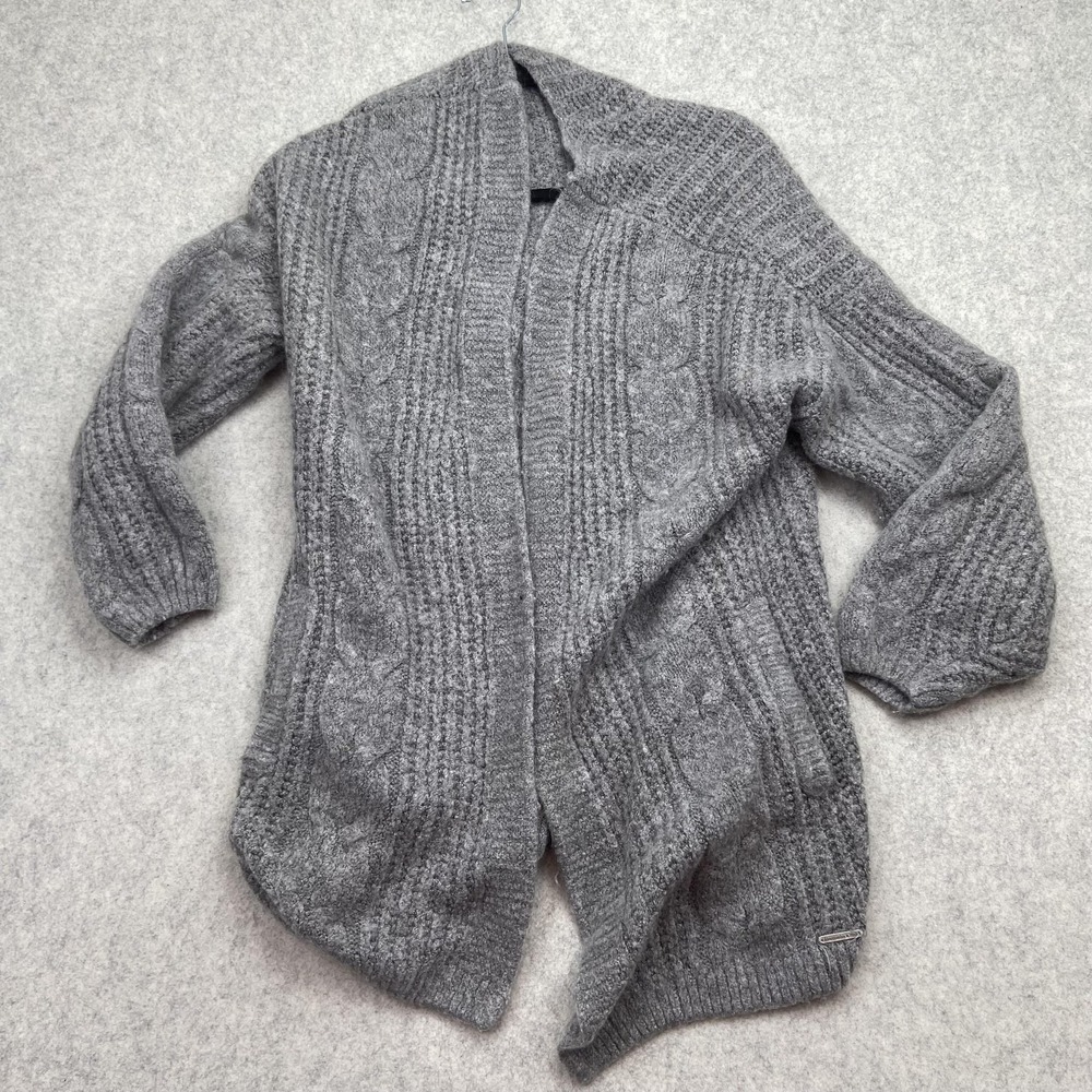 Abercrombie & Fitch Sweater Womens Large Gray Open Front Cable Knit Cardigan